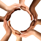 Circle of Multi-Racial Hands
