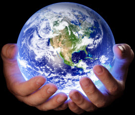image of globe held in hands