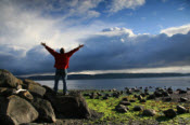 man holding hands to sky